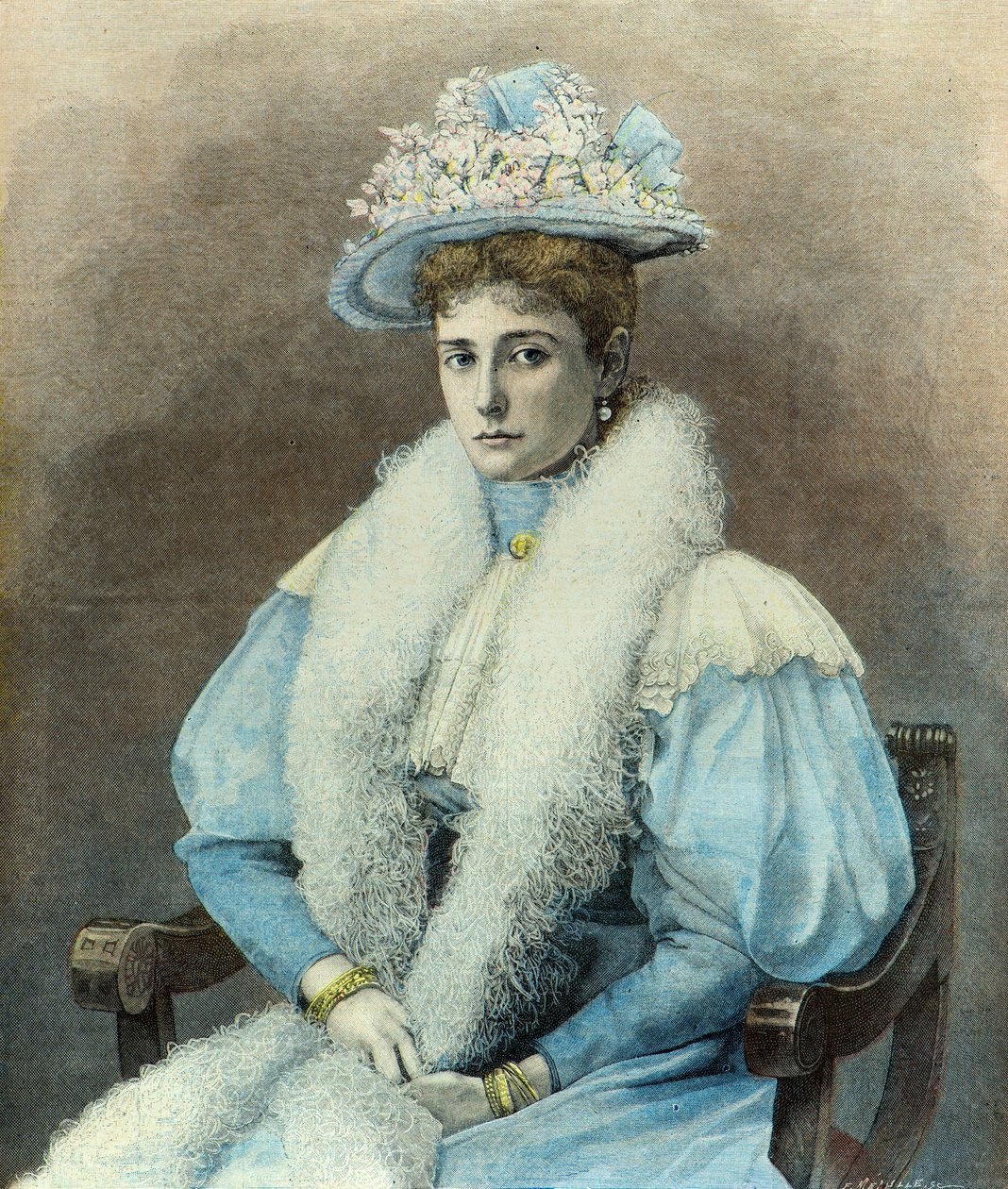 Portrett av keiserinne Alexandra Feodorovna i 1896 (gravering) av Fortune Louis Meaulle