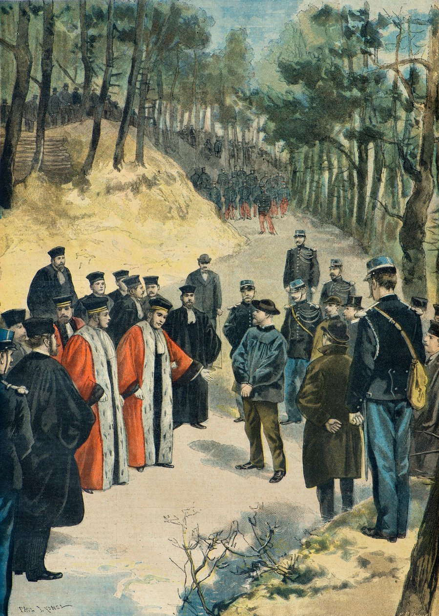 Rekonstruksjon av drapet på farmasøyten i Limours i 1897 (gravering) av Fortune Louis Meaulle