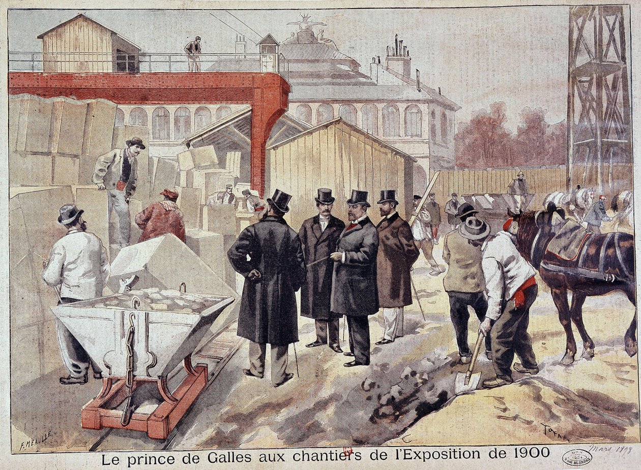 Prinsen av Wales (Edward VII) besøker byggeplassene til den fremtidige verdensutstillingen - i "The Petity Journal" av Fortune Louis Meaulle