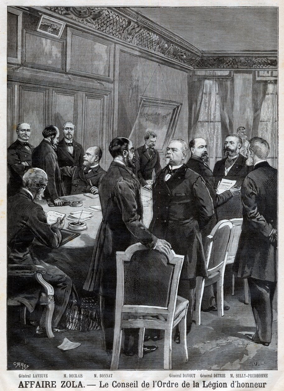Rådet for National Order of the Legion of Honor under Dreyfus-saken, i Gravering av F. Meaulle etter Garrey. «Le Petit Journal», 24. april av Fortune Louis Meaulle