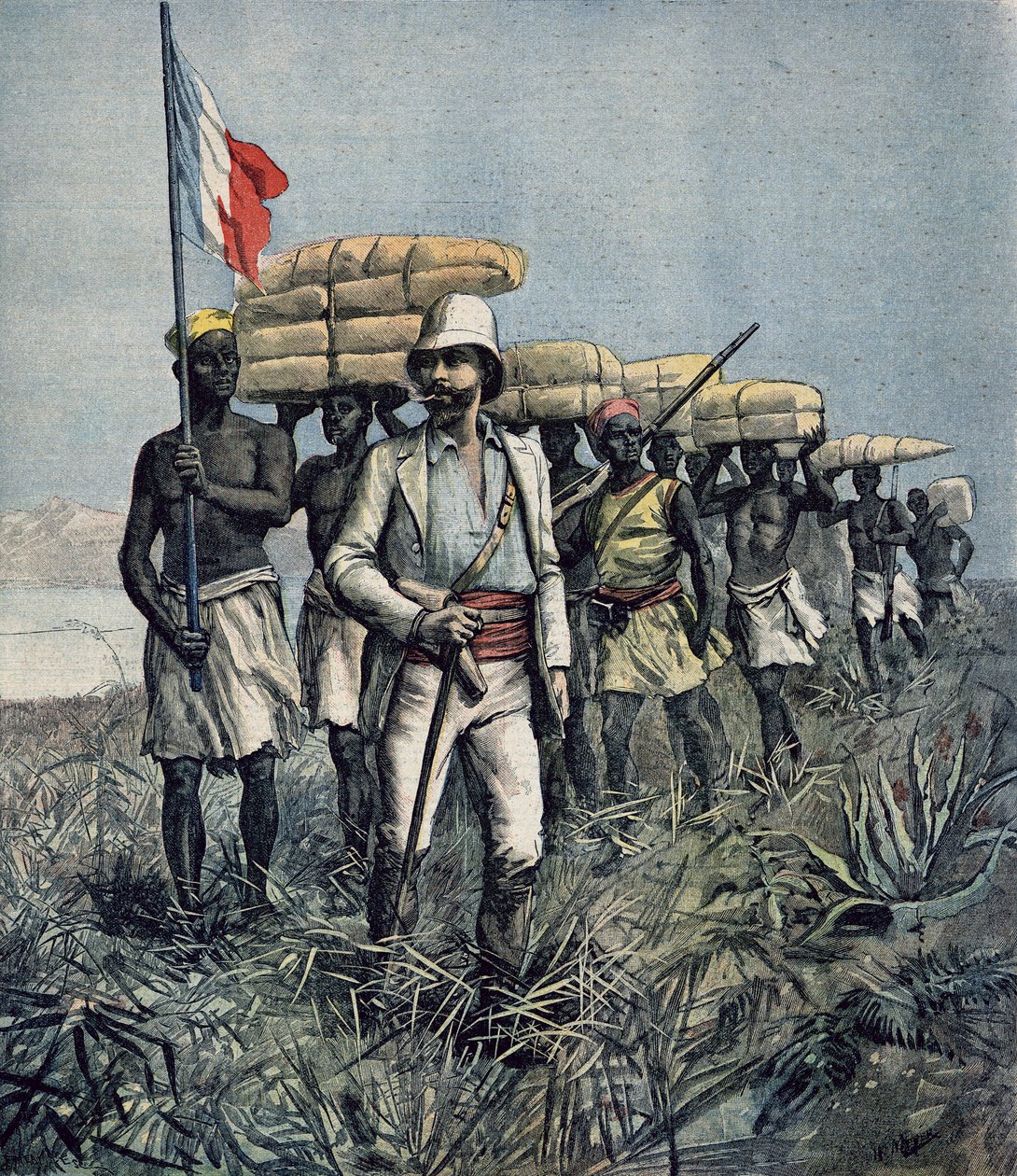 Løytnant Mizon (1853-99) på sitt 1892-oppdrag for utforskning av elven Benue-området i Nigeria, fra 