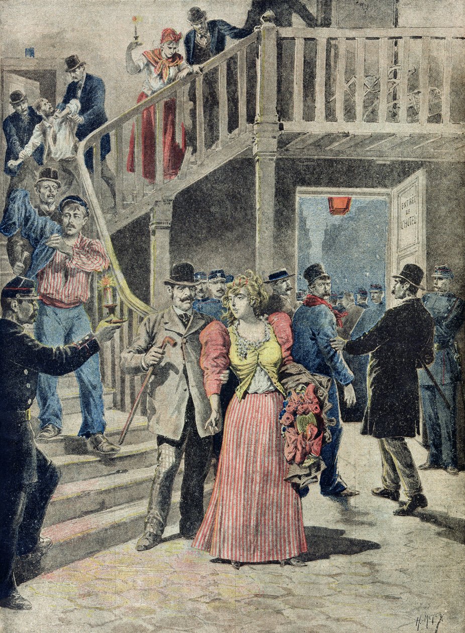 Arresten av prostituerte i parisiske hoteller, fra 'Le Petit Journal', 4. august 1895 av Fortune Louis Meaulle and Henri Meyer