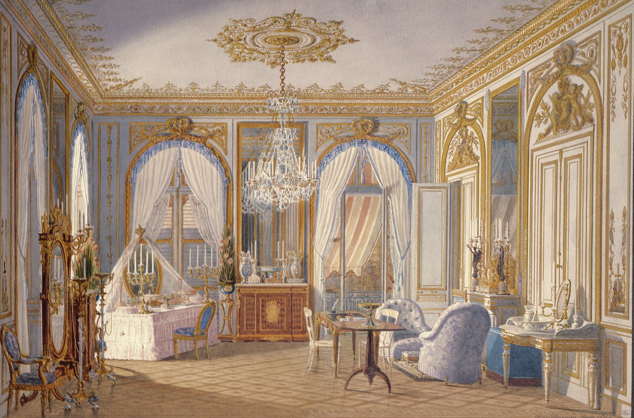 Omkledningsrommet til keiserinne Eugenie i Saint-Cloud, 1860 (wc på papir) av Fortune de Fournier