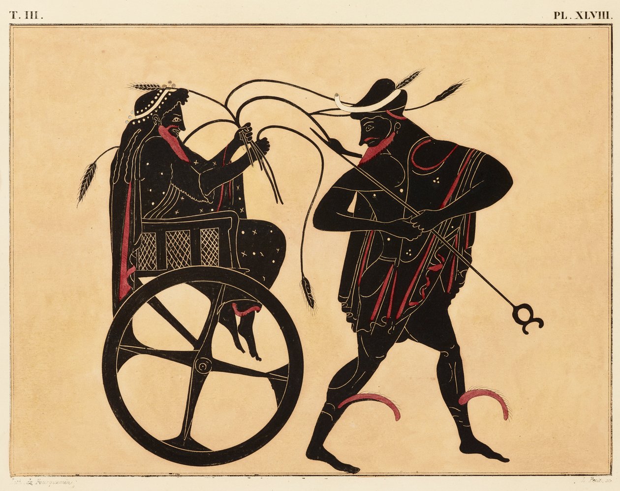 Trykk av dekorasjonen på en gresk amfora, som viser Triptolemus og Hermes, ca. 1858 (akvarell og kroppsfarge over litho på vevd papir) av Fourquemin Fourquemin
