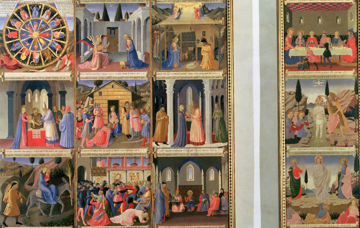 Scener fra Kristi liv, panel én og to fra sølvskattkammeret i Santissima Annunziata, ca. 1450-53 (tempera på panel) av Fra Angelico