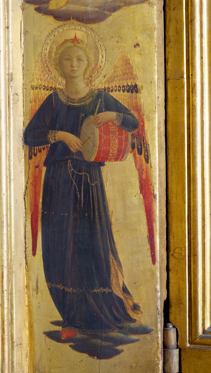 Engel som slår en tromme, detalj fra Linaivoli Triptych, 1433 (tempera på panel) av Fra Angelico