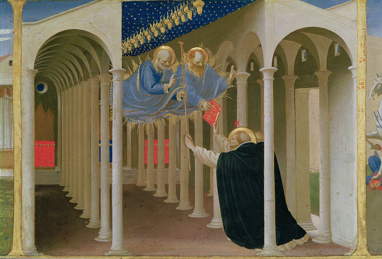 Tilsynekomst av SS. Peter og Paul til St. Dominic, fra predellapanelet til Jomfruens kroning, ca. 1430-32 (tempera på panel) av Fra Angelico