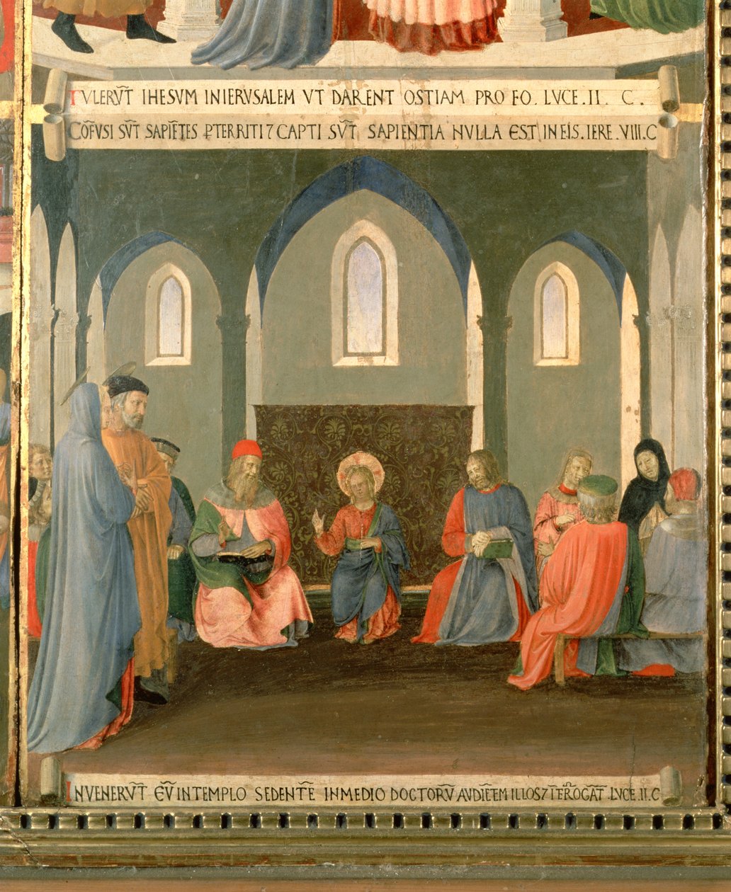 Christ Among the Doctors, detalj fra panel en av Silver Treasury of Santissima Annunziata, ca. 1450-53 (tempera på panel) av Fra Angelico