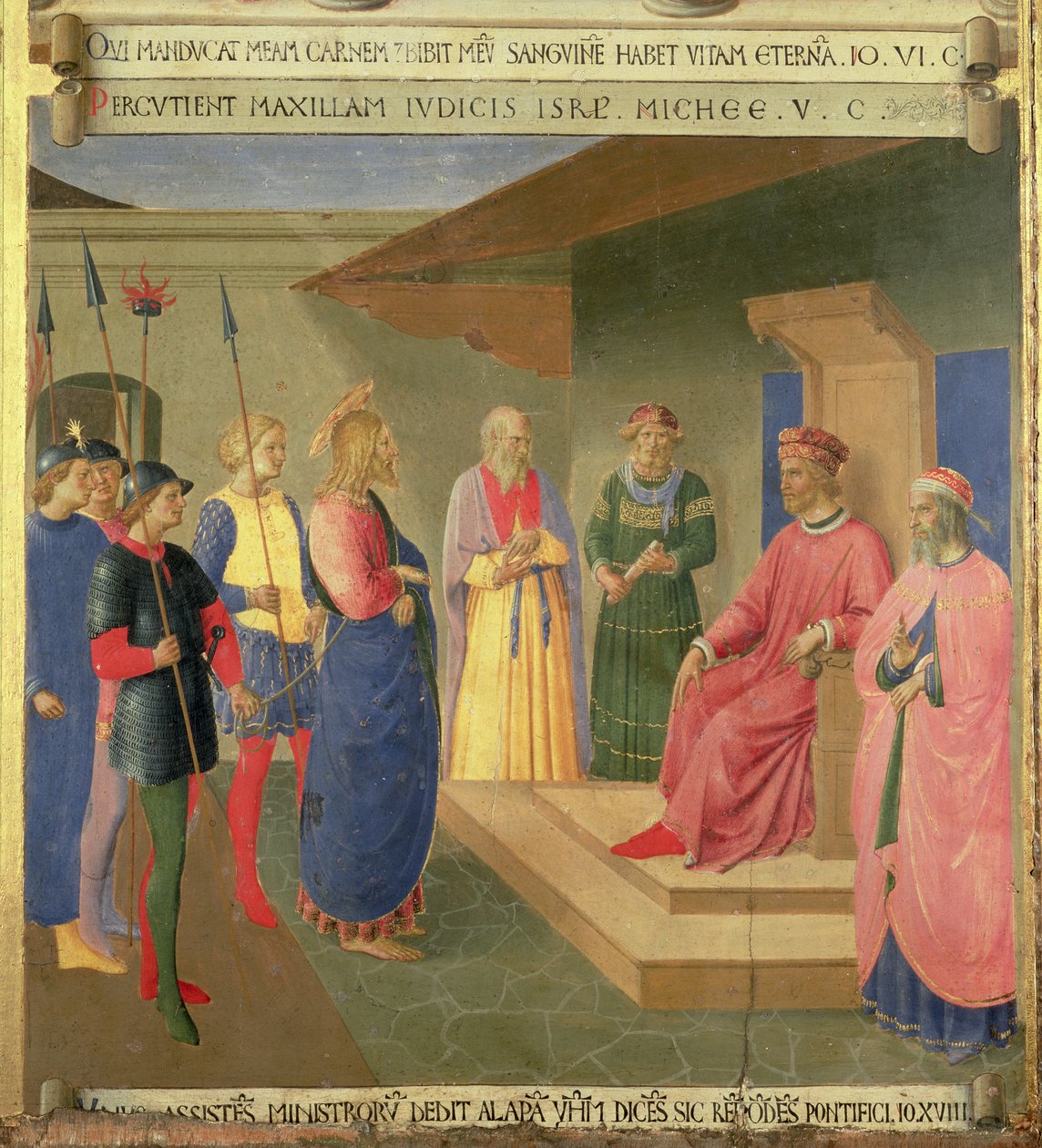 Kristus før Kaifas, detalj fra panel tre i Silver Treasury of Santissima Annunziata, ca. 1450-53 (tempera på panel) av Fra Angelico