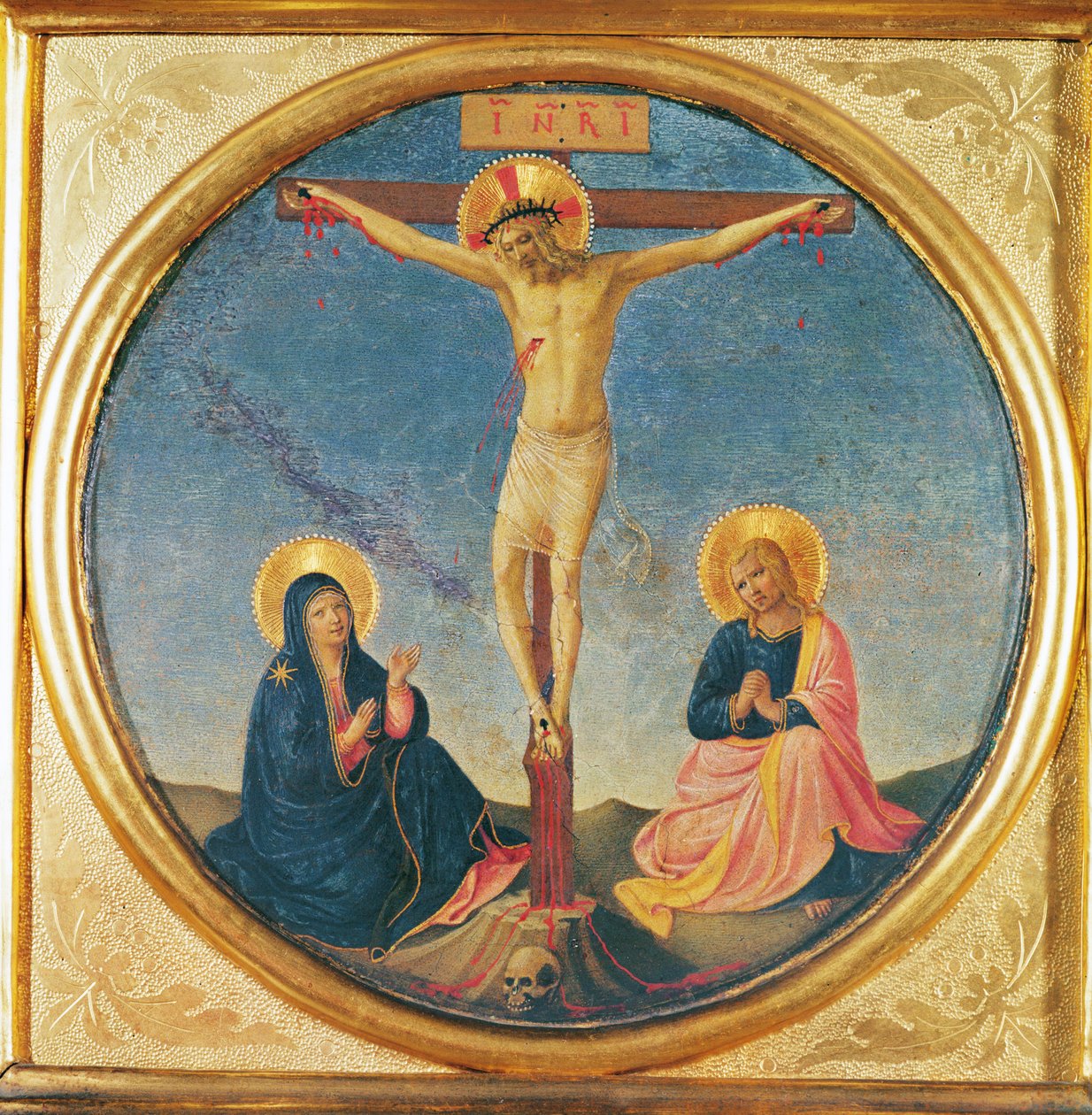 Kristus mellom jomfruen og Johannes, eller den lille korsfestelsen (tondo), ca. 1395 (olje på tre) av Fra Angelico