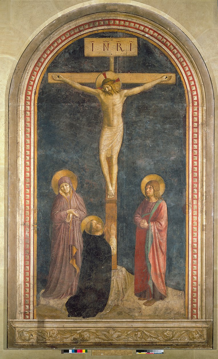 Korsfestelse med jomfruen, SS. Johannes evangelisten og Dominic fra klosteret San Marco, Fiesole, 1442 av Fra Angelico