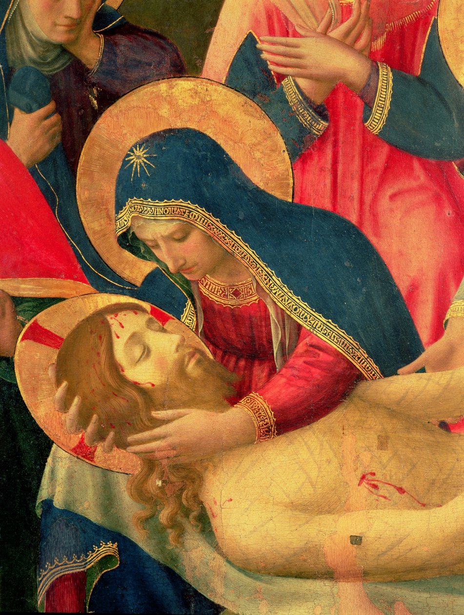 Avsetning fra korset, detalj av Jomfru Maria, 1436 tempera og gull på panel av Fra Angelico
