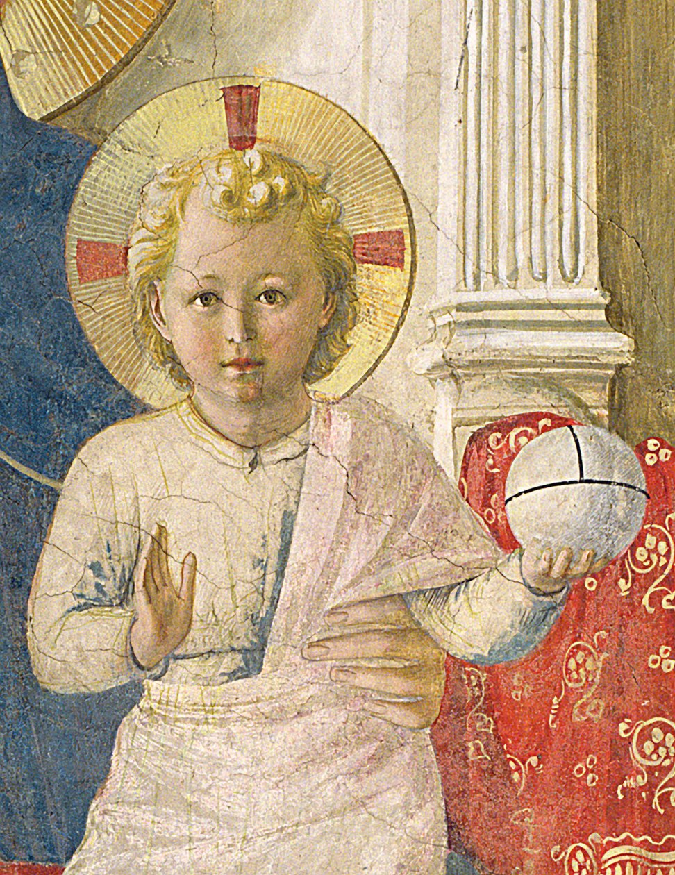 Detalj av Kristusbarnet fra Madonna delle Ombre Madonna of the Shadows, freskomaleri fra 1450 av Fra Angelico