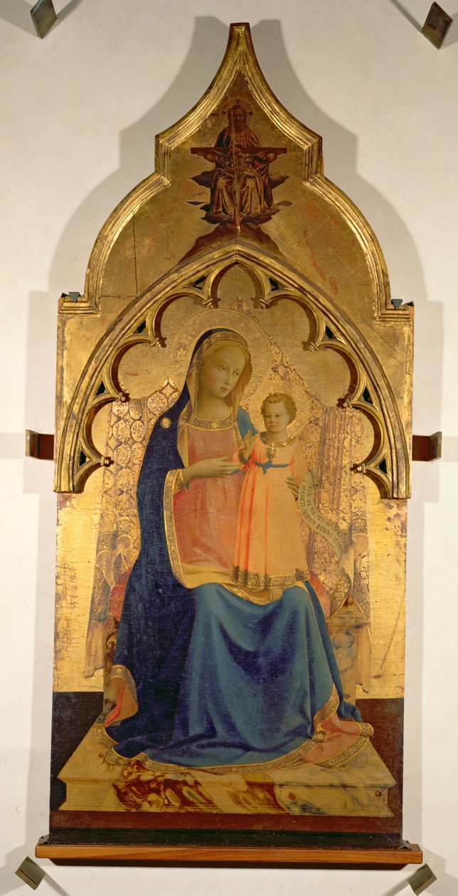 Madonna and Child, sentralpanel fra The Madonna and Child with the Holy Trinity Tabernacle, ca. 1430 (tempera på panel) (se også 94746-47) av Fra Angelico