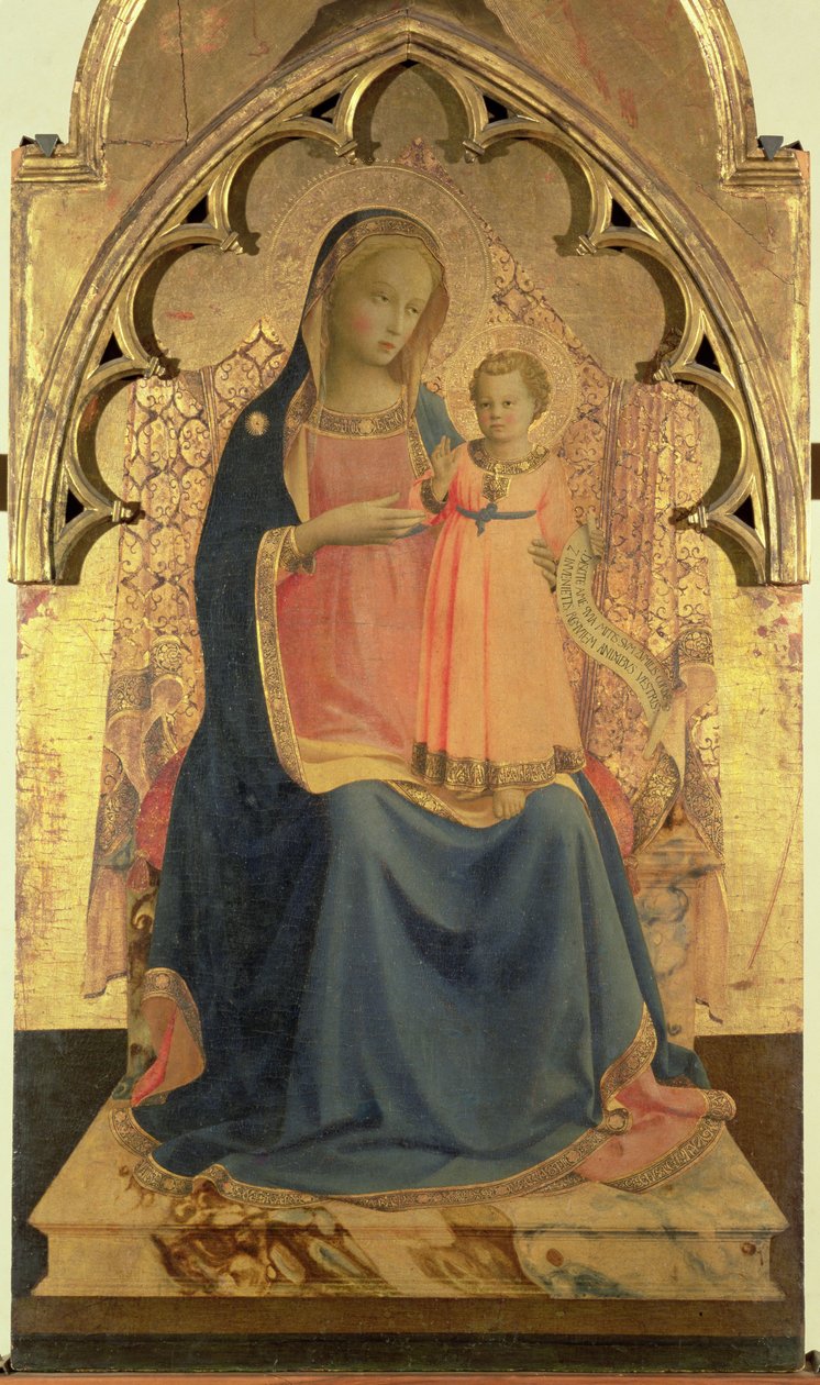 Madonna og barn, sentralpanel i en triptyk (tempera og bladgull på panel) av Fra Angelico