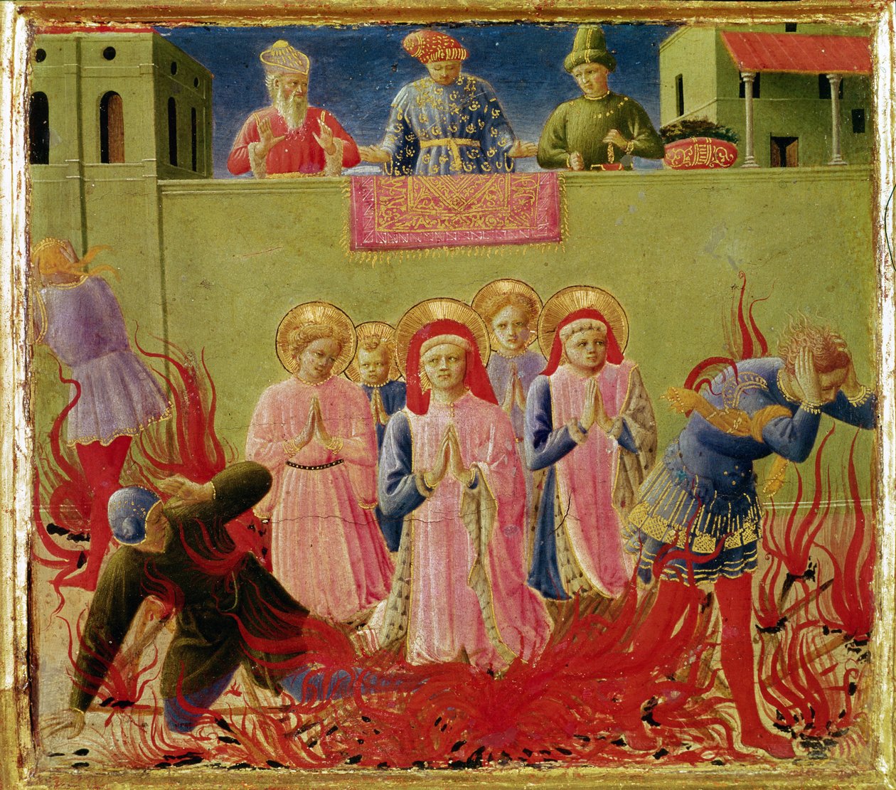 SS. Cosmas og Damian dømt til å brenne på bålet, predella fra Annalena-altertavlen, 1434 (tempera på panel) av Fra Angelico