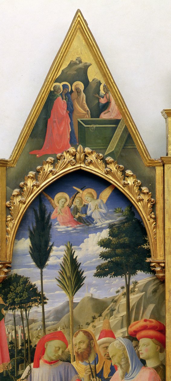 Santa Trinita altertavle, ramme og tinder av Lorenzo Monaco Piero di Giovanni c.1370-1425 fullført c.1434 tempera & gull på paneldetalj av 43967 av Fra Angelico