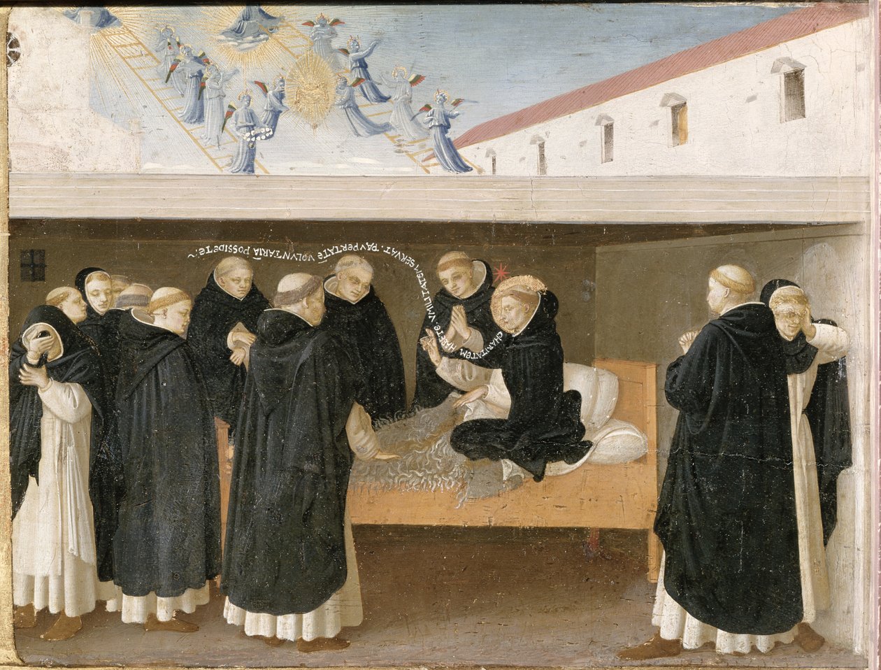The Death of St. Dominic, fra predellapanelet til Jomfruens kroning, ca. 1430-32 (tempera på panel) av Fra Angelico
