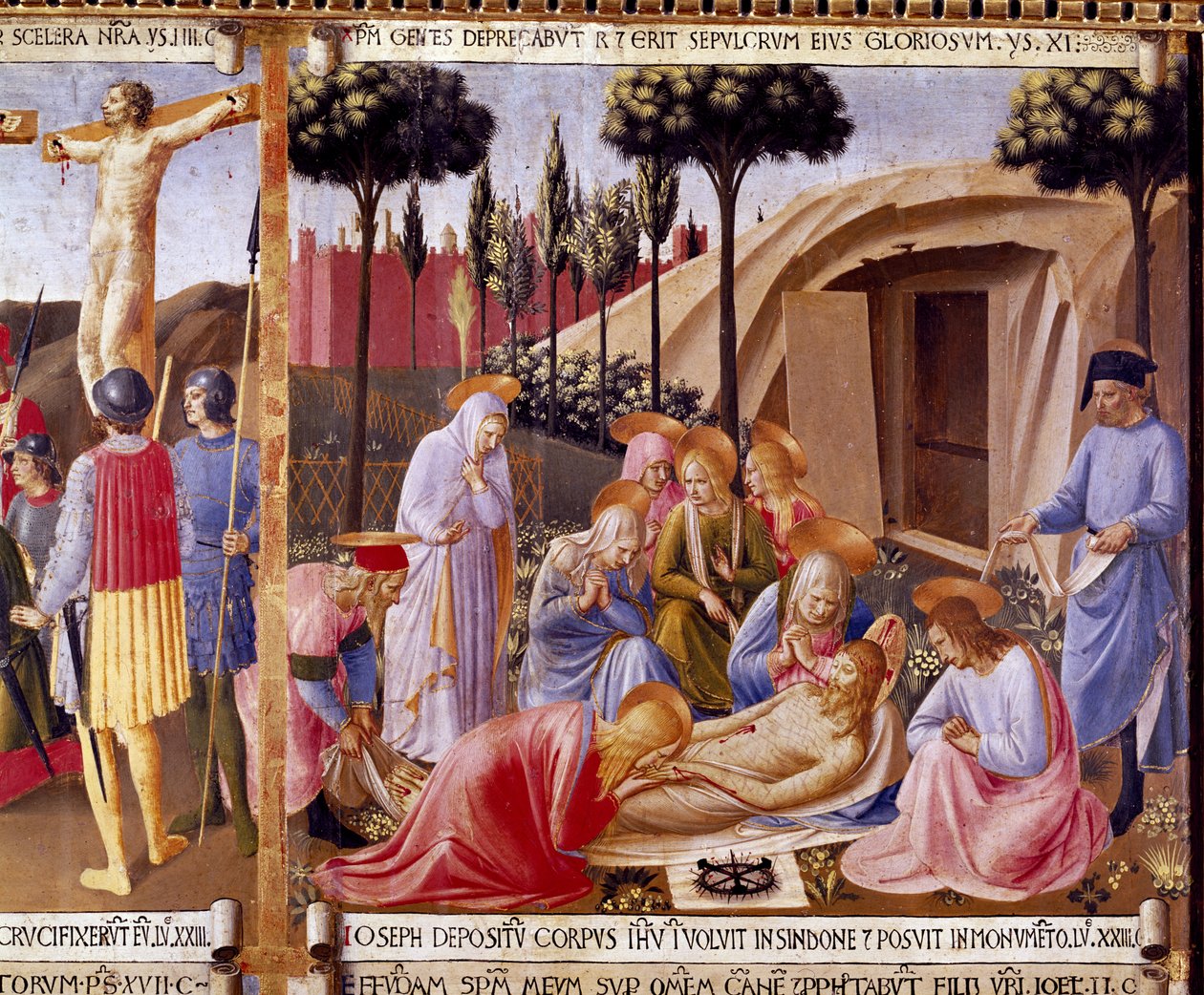 Deponeringen, detalj fra panel fire i Silver Treasury of Santissima Annunziata, ca. 1450-53 (tempera på panel) av Fra Angelico