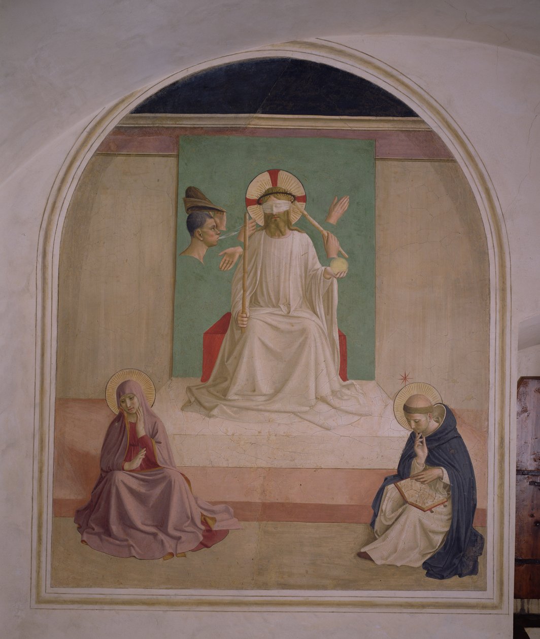 The mocking of Christ with the Virgin and St. Dominic, 1442 av Fra Angelico