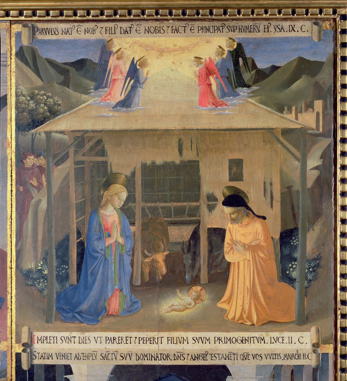 Fødselen, detalj fra panel en av sølvskattkammeret i Santissima Annunziata, ca. 1450-53 (tempera på panel) av Fra Angelico