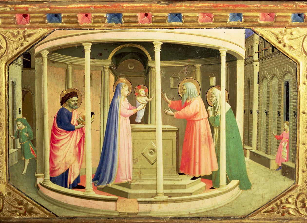 Presentasjonen i tempelet, fra predellaen til kunngjøringsaltertavlen (tempera og gull på lerret) av Fra Angelico
