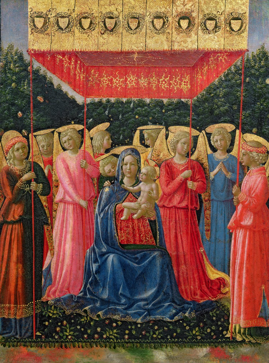 Jomfruen og barnet med engler, ca. 1440-50 (tempera på panel) av Fra Angelico