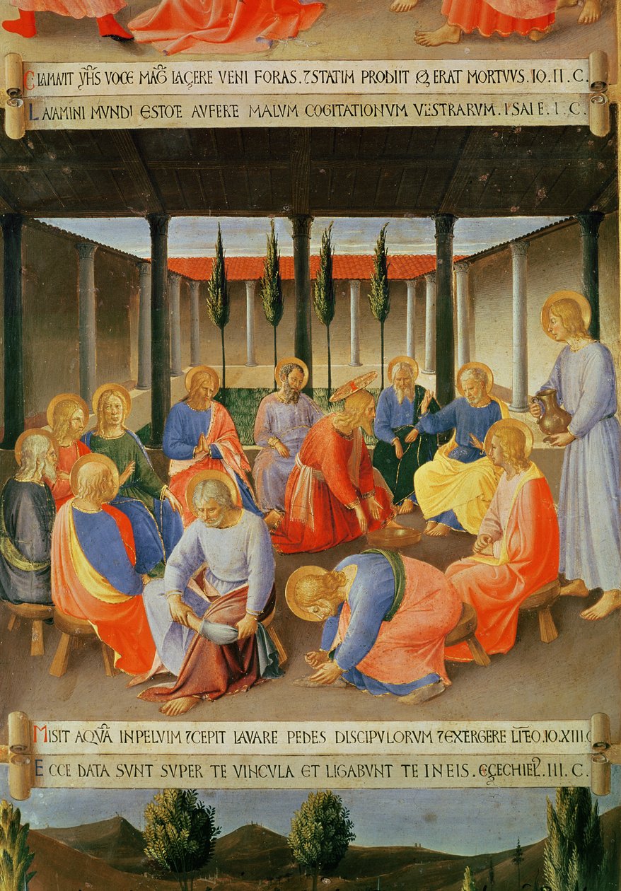 The Washing of the Feet, detalj fra panel tre i Silver Treasury of Santissima Annunziata, ca. 1450-53 (tempera på panel) av Fra Angelico
