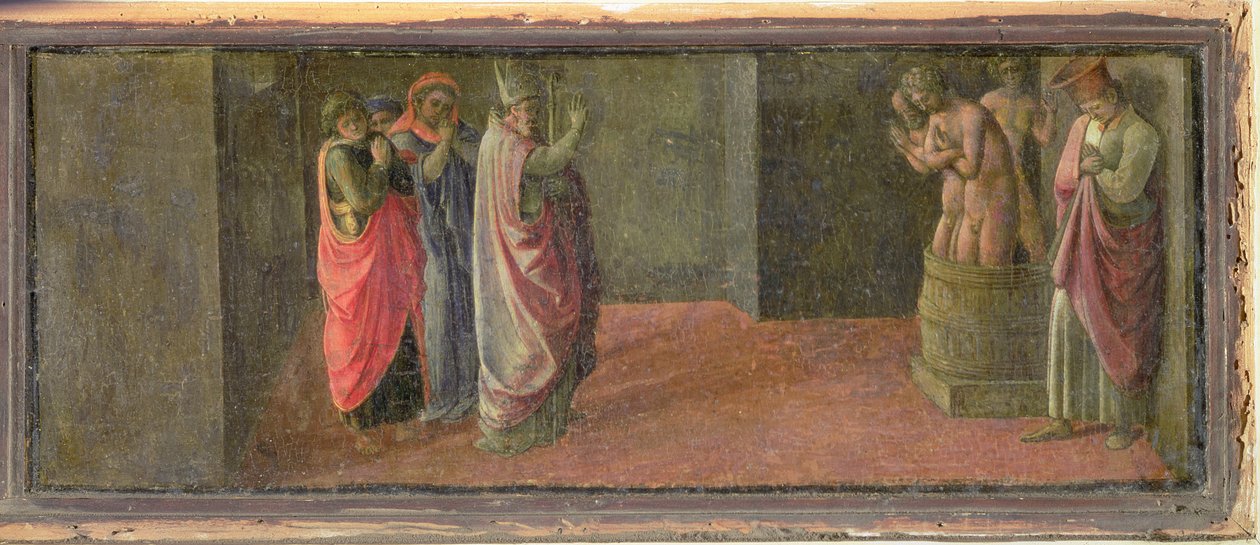 St. Nicholas gjenoppstår tre myrdede ungdommer, (i Martelli-kapellet) (panel) av Fra Filippo Lippi