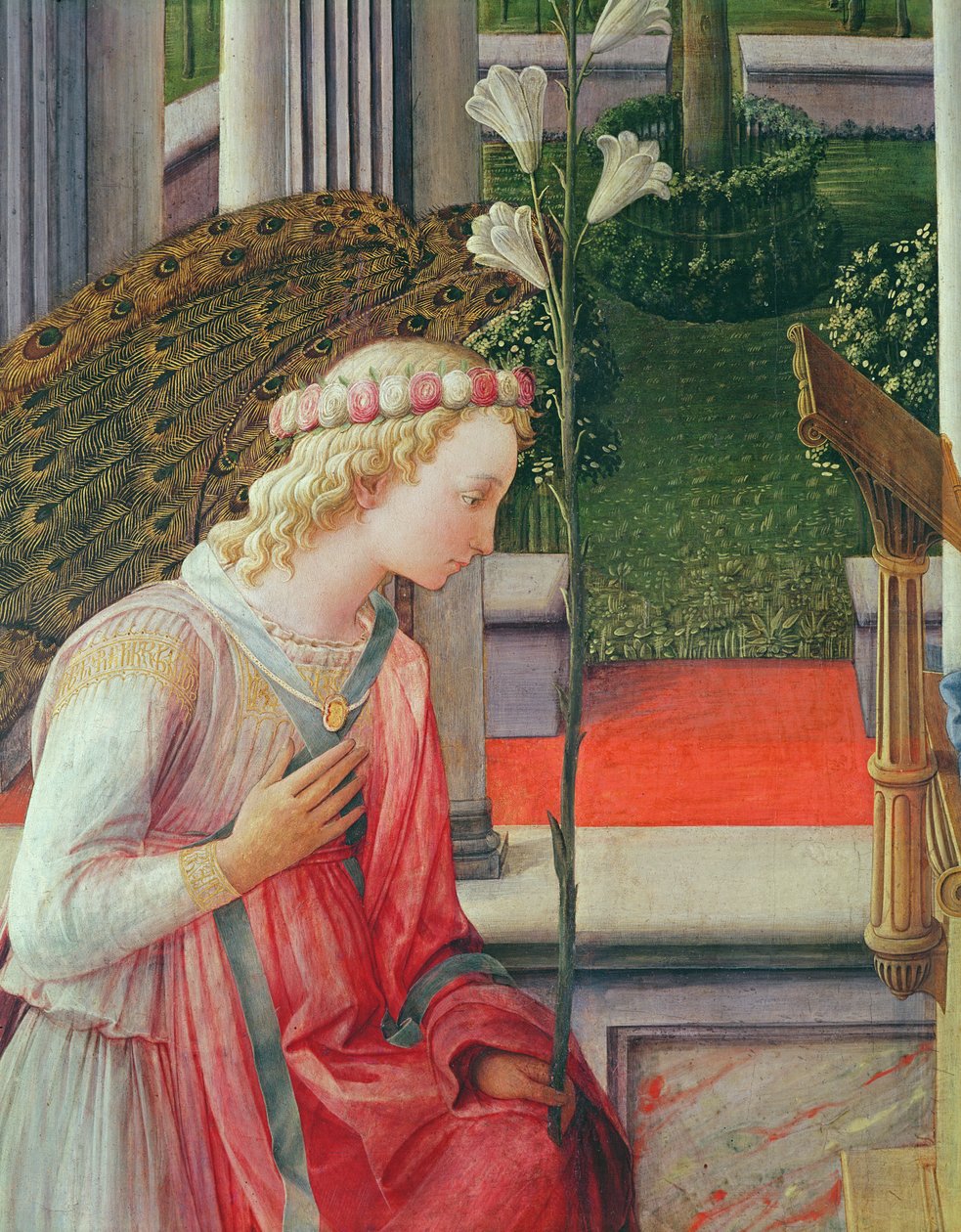 Bebudelsen, detalj av engelen Gabriel (detalj av 244961) av Fra Filippo Lippi