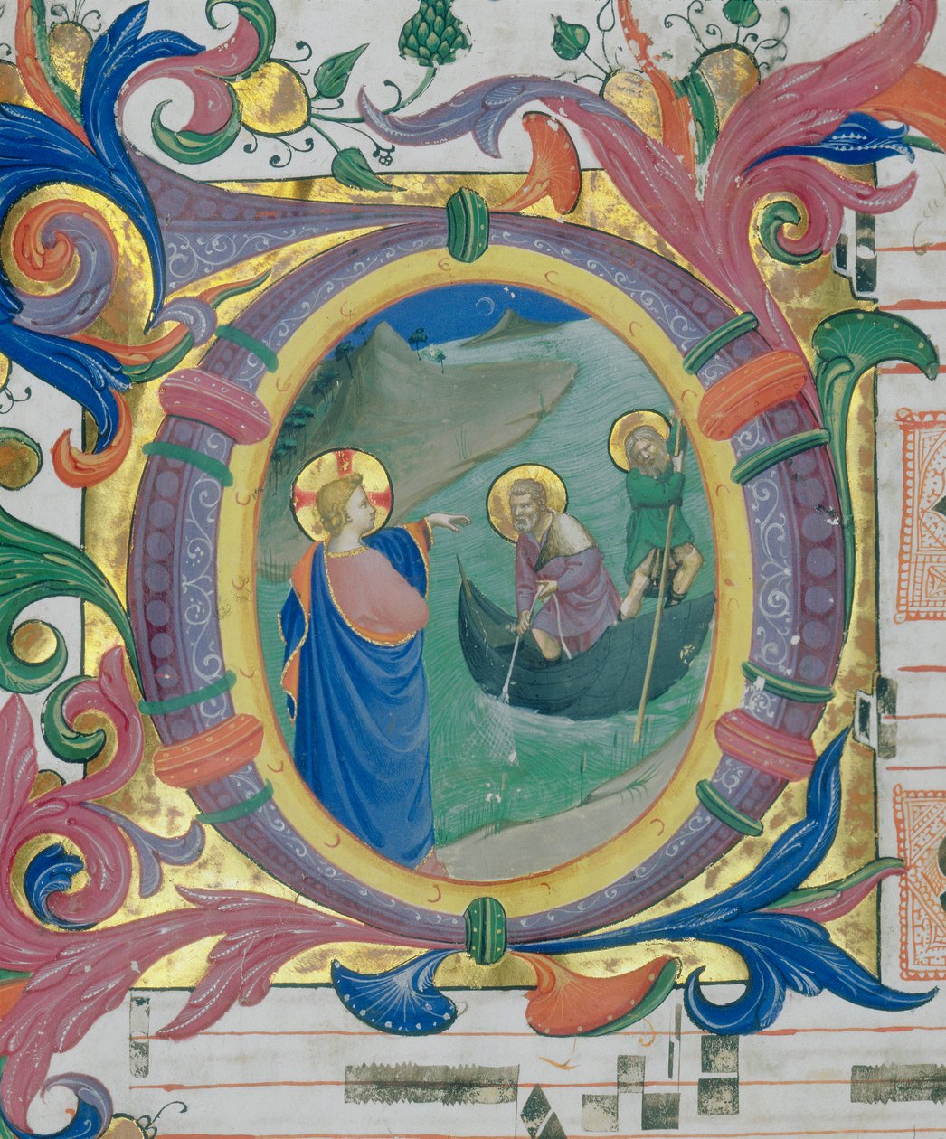 Kallet til Simon Peter og Andreas. Illustrert miniatyr i et missal (ca. 9, verso) av Fra Angelico