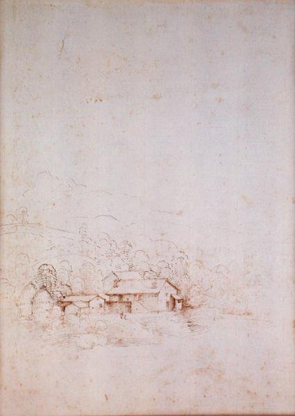 En gård blant trær (verso) (penn, brunt og svart blekk på papir) (for recto se 152660) av Fra Bartolomeo