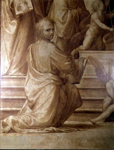 The Great Council Altertavle, detalj som viser en ung knelende helgen av Fra Bartolomeo