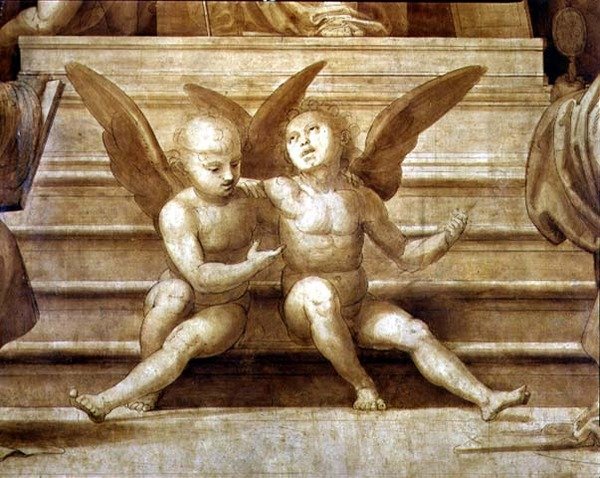 The Great Council Altertavle, detalj som viser to kjeruber av Fra Bartolomeo
