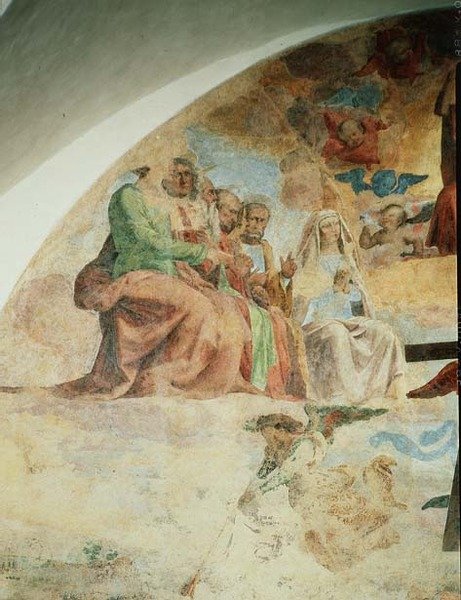 Den siste dommen, detalj som viser jomfruen og apostlene til høyre for Kristus av Fra Bartolomeo