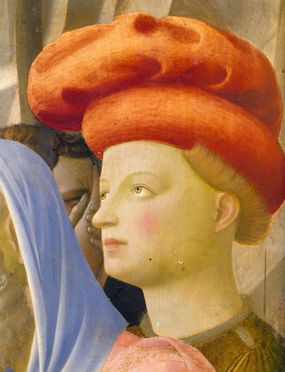 Mannsfigur med rød turban, detalj fra Deponering fra korset eller den hellige treenighets altertavle, ca. 1432 (tempera på panel) av Fra  Angelico