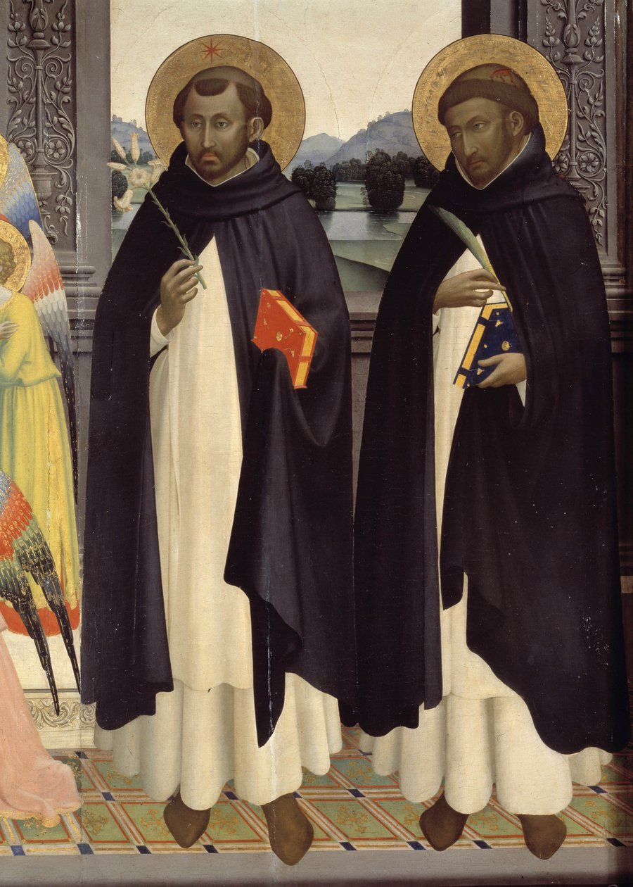 Detalj av Saint Dominica og Saint Peter Martyr. Polyptyk av St. Dominic. 1428-1430 (tempera på tre) av Fra  Angelico