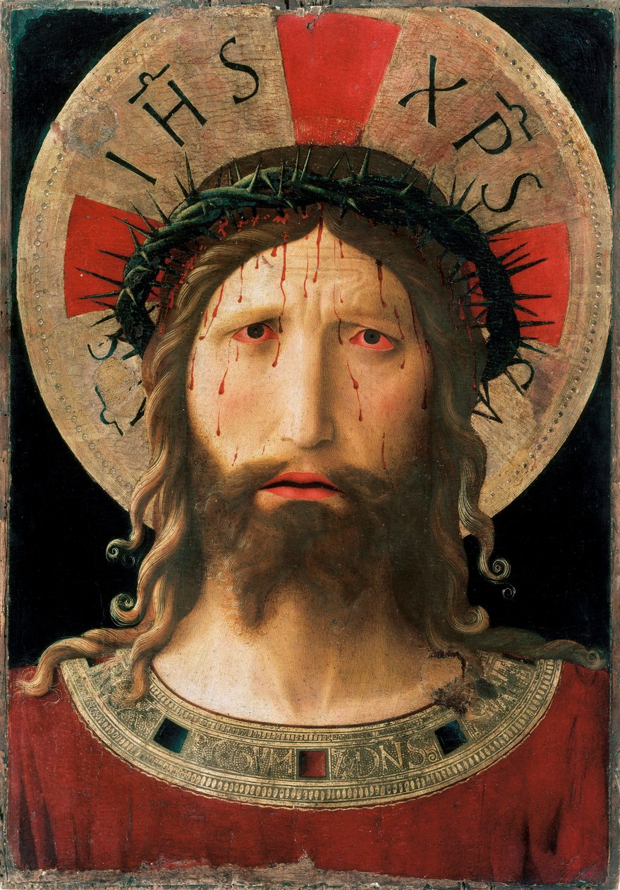 Head of Christ Crown of Thorns (Detrempe på tre, 1450) av Fra  Angelico
