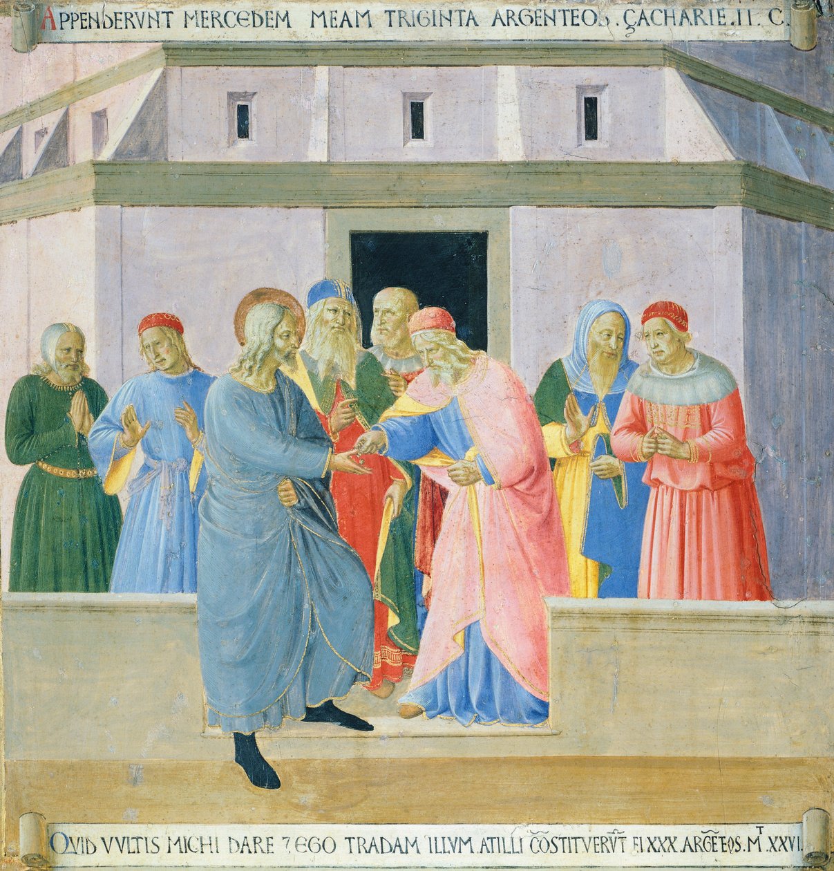 Innfelt som viser Judas som mottar belønningen, panel fra Armadio degli Argenti (sølvkiste) med Jesu liv av Fra (c.1387 1455) Angelico