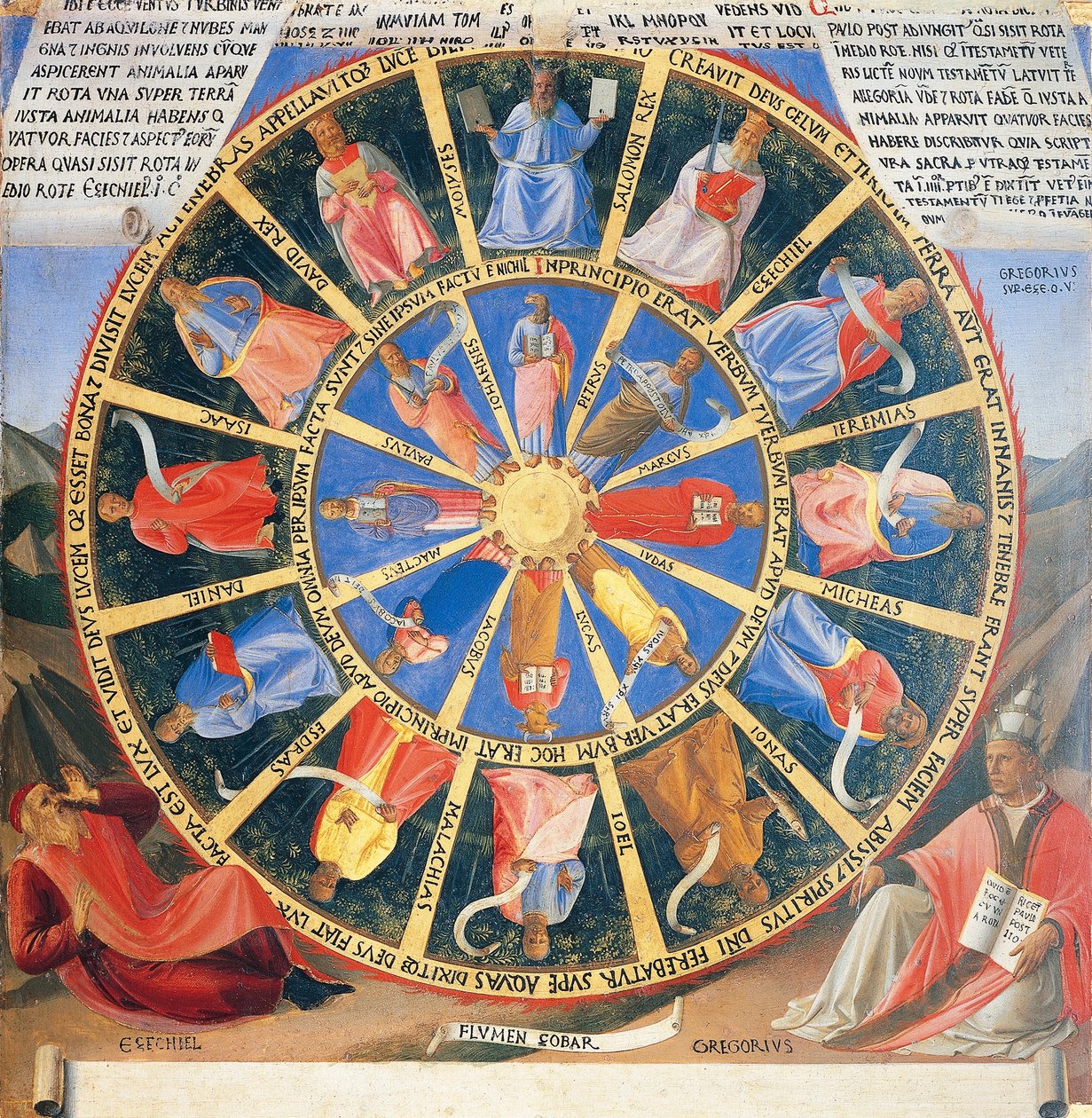 Innfelt som viser det mystiske hjulet med figurer av profeter og evangelister, panel fra Armadio degli Argenti (sølvkiste) med Jesu liv av Fra  Angelico