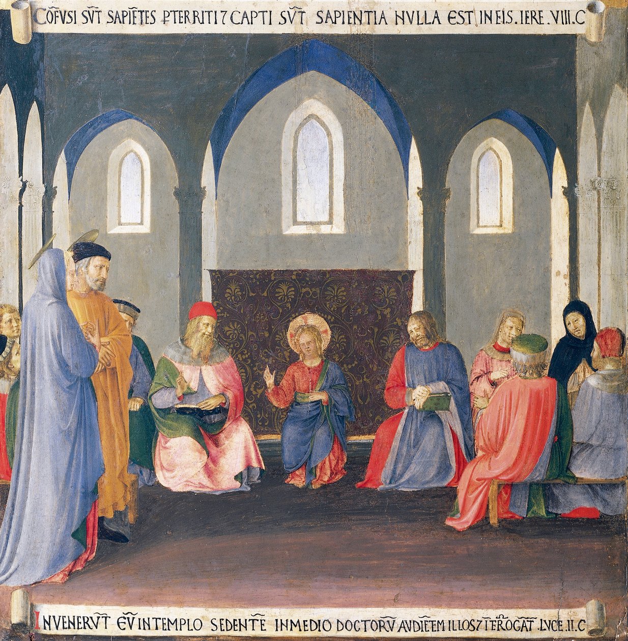 Innfelt som skildrer striden med legene i tempelet, panel fra Armadio degli Argenti (sølvkiste) med Jesu liv av Fra (c.1387 1455) Angelico