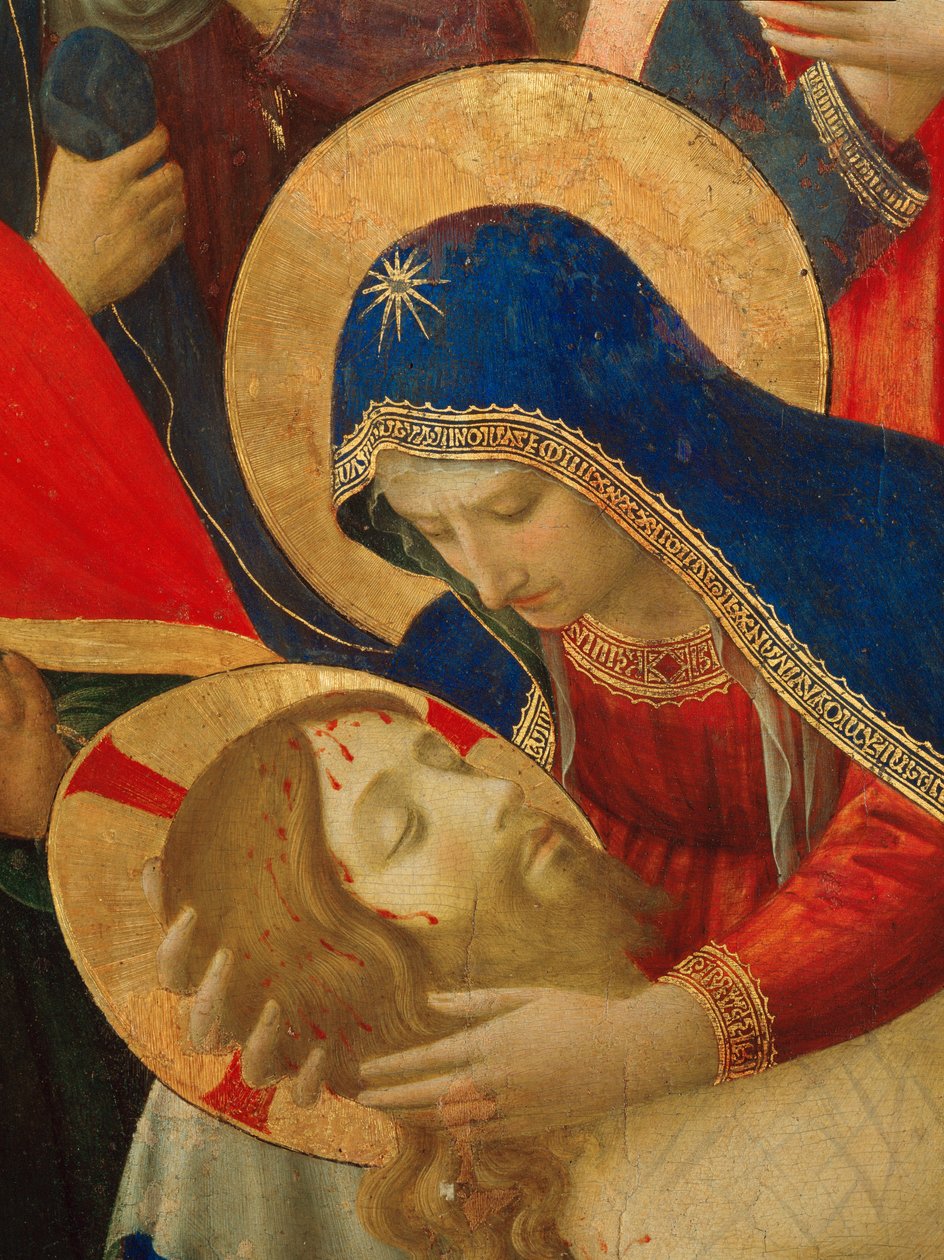 Klagesang over Kristi død, detalj av Jomfru Maria (maleri på tre av Fra  Angelico