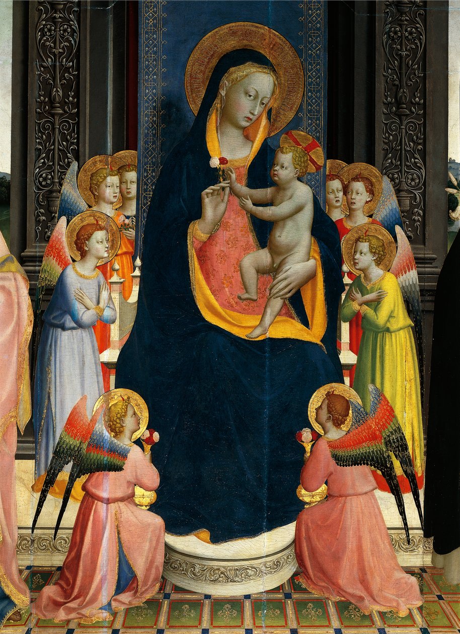 Madonna and Child Enthroned with Saints av Giovanni da Fiesole kjent som Fra Angelico (1400-cirka 1455), tempera på tre, detalj av Fra (c.1387 1455) Angelico
