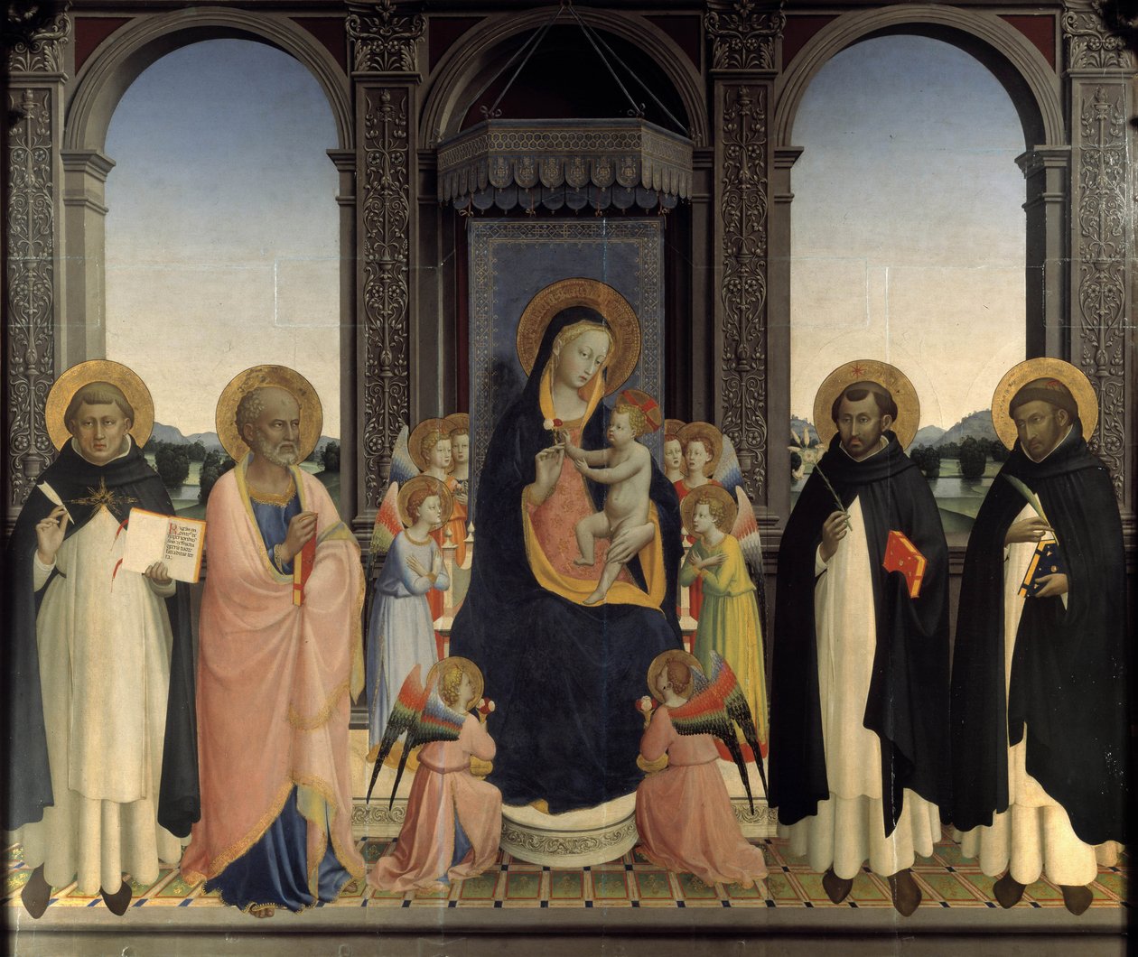 Polyptyk av Saint Dominic - Saint Thomas Aquinas og Saint Barnabe, Saint Dominic og Saint Peter Martyr av Fra  Angelico