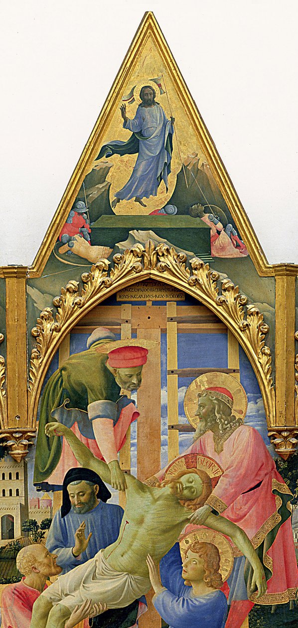 Santa Trinita altertavle, ramme og tinder av Lorenzo Monaco (Piero di Giovanni) (ca. 1370-1425) fullført ca. 1434 (tempera og gull på panel) (detalj av 43967) av Fra  Angelico