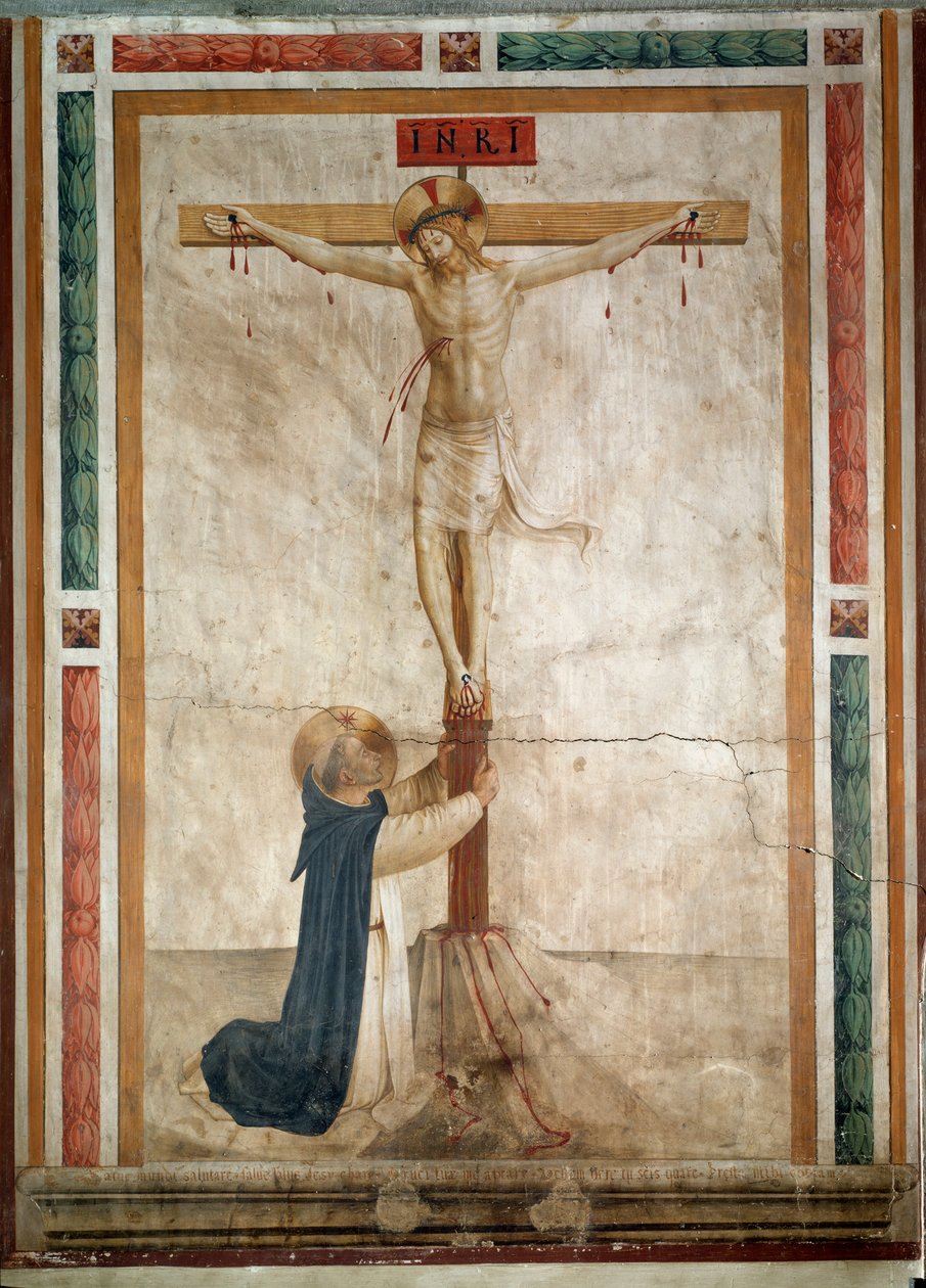 St Dominic ved foten av krusifikset (fresco av Fra  Angelico