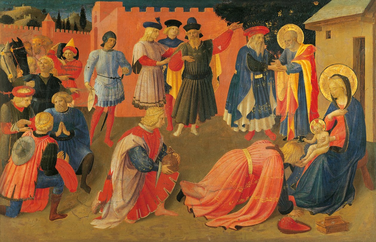 The Adoration of the Magi, Detalj fra sentralpanelet til predellaen, Tabernacle of the Linen Drapers av Fra (c.1387 1455) Angelico
