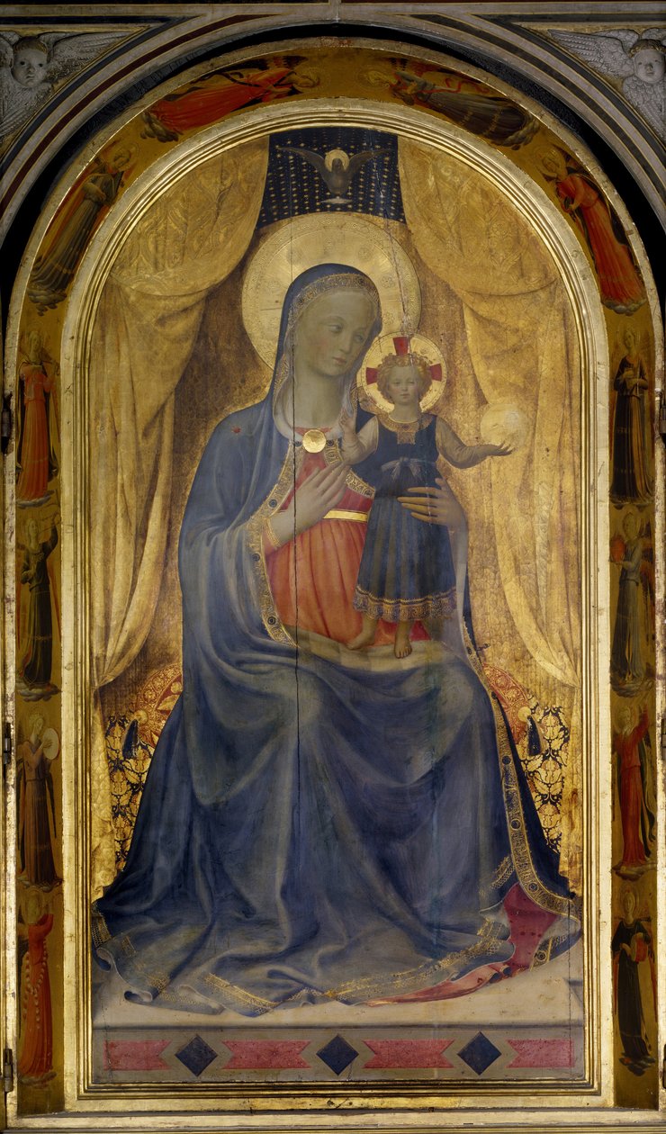Jomfruen har barnet eller tabernaklet (altertavle) til Liniers (tabernacolo dei Linaioli) (altertavle) av Fra  Angelico