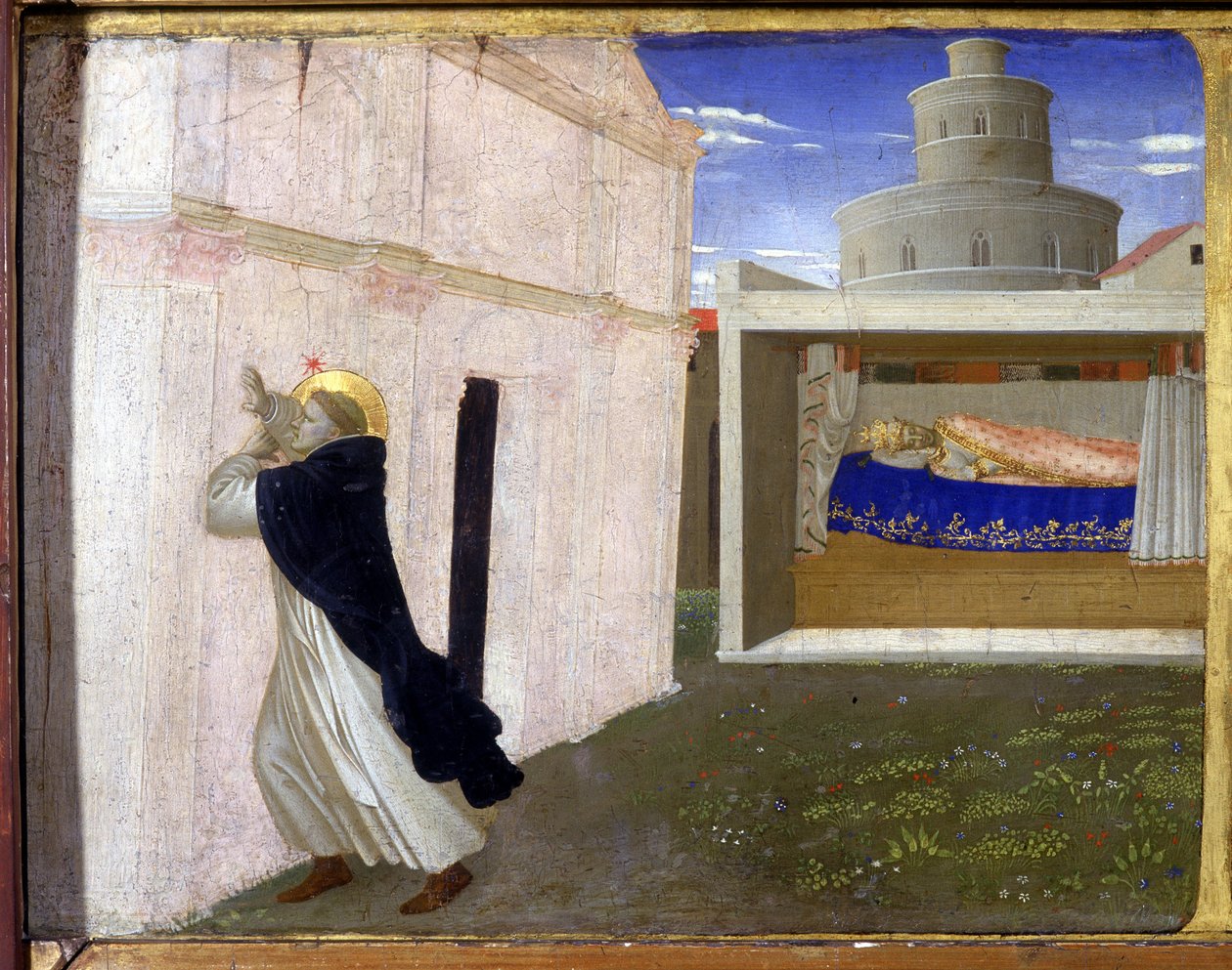 Drømmen til Innocent III - den nedre delen (predellaen) av "Jomfruens kroning" som skildrer Kristus ved graven og seks episoder av livet til Saint Dominica, grunnleggeren av ordenen som Angelicode tilhørte av Guido di Pietro ( eller Fra Giovan av Fra  Angelico