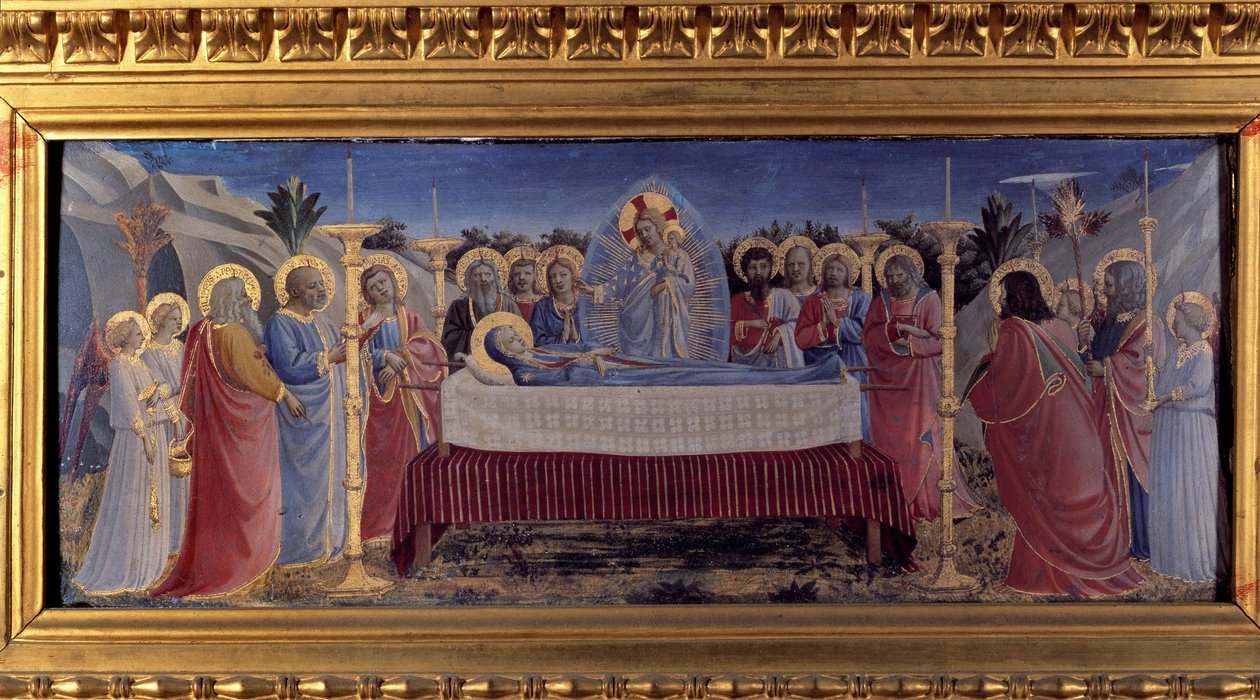 Jomfruens begravelse. Predelle (maleri på tre) 1435 av Fra  Angelico